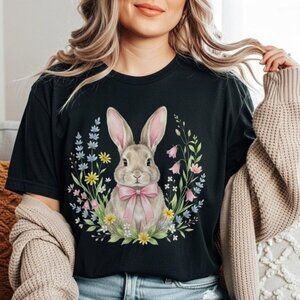 Easter Flowers Bunny Tee Cute Bunny shirt, Rabbit Tee, Happy Easter Day Gift